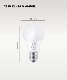 Resim AC AYDINLATMA 12W 12-24V Ampul 6500K - Beyaz Işık - E-27 Duy 