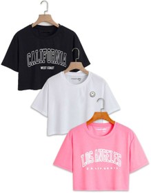 Resim Machetta Kız çocuk 3'lü Pembe - Siyah ve Beyaz Baskılı Crop Bluz 