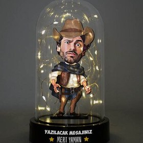 Resim Yakışıklı Kovboy Karikatürlü Işıklı Fanus Biblo 