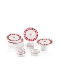 Resim Handmade 11 Parça Ribbon Ayaklı Sunum Standlı Kahvaltı Takımı - Kurdelalı Kahvaltı Takımı Pembe Beyaz 