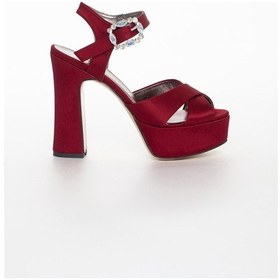 Resim Platformlu Saten Taşlı Bordo Kadın Topuklu Abiye Ayakkabı-1160-Bordo Ten Rengi 