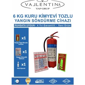 Resim Vallentina 6 kg Tozlu Yangın Söndürme Cihazı Ruhsata Uygun Tse-Hyb/ce Belgeli (Talimat-Levha-Askı Aparatlı) 