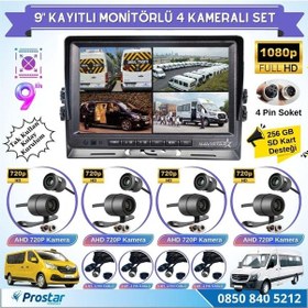 Resim 9 Inç Dörde Bölünür Kayıtlı 256gb Sd Destekli 4 Kameralı 720p Ahd 4 Pin Soketli Tak Kullan Kamera Seti 