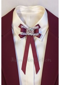Resim Bordo Rengi Kadın Fiyonk Broş. Parlayan Rhinestone Detaylı Fiyonk Broş .boyun Kravat Çok Renkli 