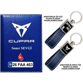 Resim Plakanıza Özel Cupra Logolu Lacivert Ruhsat Kabı Ve Anahtarlık 