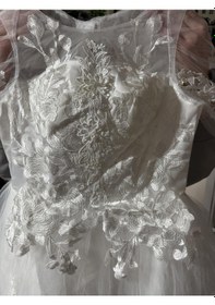 Resim Dantelli Çiçek Güpürlü Gelinlik 33 Beden Beyaz 