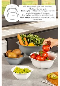 Resim Vienev 4lü Altıgen Kase Seti Beyaz-antrasit 