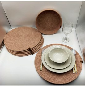 Resim 6 Kişilik Pudra Rengi Amerikan Servis, Hasır Supla Takımı Pudra 