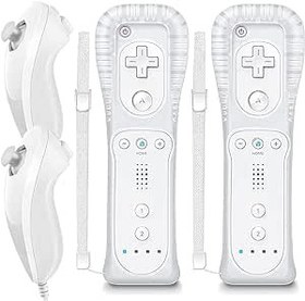 Resim MOICUCU Wii Remote Controller Motion Plus olmadan, kablosuz Wii uzaktan kumanda, Wii Controller uzaktan kumanda, Nunchuck ile, silikon kılıflı, Wii Controller için el kayışı 