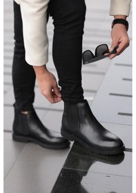 Resim Shoetyle - Siyah Hakiki Deri Erkek Chelsea Bot-719-siyah Siyah 