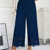 Resim Kadınlar İçin Şık Düz Renk Dantel Pantolon - İlkbahar Yaz Sonbahar Mevsimi için Kontrast Dantel Detaylı, Makinede Yıkanabilir Bol Kesim Yüksek Bel Tasarım, Rahat ve Resmi Giyim 