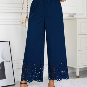 Resim Kadınlar İçin Şık Düz Renk Dantel Pantolon - İlkbahar Yaz Sonbahar Mevsimi için Kontrast Dantel Detaylı, Makinede Yıkanabilir Bol Kesim Yüksek Bel Tasarım, Rahat ve Resmi Giyim 