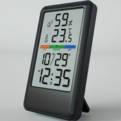 Resim 1pc Konforlu Dijital Ev Sıcaklık ve Nem Alarmı LCD Ekran ile, İç/Dış Mekân İklim Göstergesi, Kalibrasyon Mümkün, 12/24 Saat Zaman, Masa Üstünde Durabilir veya Duvara Monte Edilebilir, Yüksek Hassasiyetli Oda Yatak Odası Monitörü 