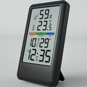 Resim 1pc Konforlu Dijital Ev Sıcaklık ve Nem Alarmı LCD Ekran ile, İç/Dış Mekân İklim Göstergesi, Kalibrasyon Mümkün, 12/24 Saat Zaman, Masa Üstünde Durabilir veya Duvara Monte Edilebilir, Yüksek Hassasiyetli Oda Yatak Odası Monitörü 
