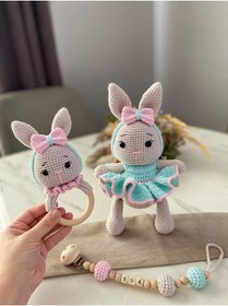 Resim Zey's Amigurumi Amigurumi Örgü Oyuncak Tombul Tavşan Yenidoğan 3’LÜ SET - Çıngırak,Emzik Zinciri,Uyku Arkadaşı 