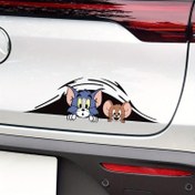 Resim Tom ve Jerry Karikatür Karakter Araba Sticker - Kırmızı Kurdele ile Sevimli Hayvan Tasarımı, Arabalar, Motosikletler ve Elektrikli Araçlar için Mükemmel - İdeal Doğum Günü, Babalar Günü, Anneler Günü veya Hediye, Araç Dekorasyonu | Canlı Tasarım | Dayanıklı Sticker 