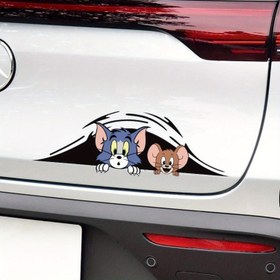 Resim Tom ve Jerry Karikatür Karakter Araba Sticker - Kırmızı Kurdele ile Sevimli Hayvan Tasarımı, Arabalar, Motosikletler ve Elektrikli Araçlar için Mükemmel - İdeal Doğum Günü, Babalar Günü, Anneler Günü veya Hediye, Araç Dekorasyonu | Canlı Tasarım | Dayanıklı Sticker 