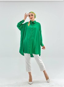 Resim Vioshine Vıoshıne Kadın Oversize Saten Gömlek-zümrüt Yeşili Zümrüt Yeşili 