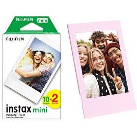 Resim Fujifilm Instax Mini 12 Makine Uyumlu 20'li Film ve Pembe Fotoğraf Çerçevesi 