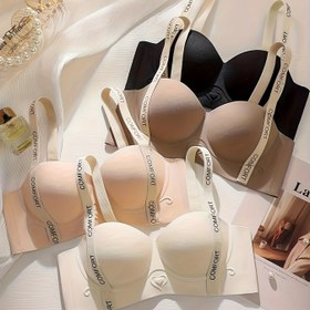 Resim 4'lü Kadınlar İçin Şık Push-Up Sütyenler - Telsiz, Rahat Oturuşlu Fırfır Detaylı, Çıkarılamayan Pedler, Naylon/Spandex Karışımı, Bej & Siyah, Günlük Kıyafetler İçin Mükemmel 
