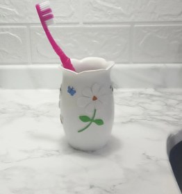 Resim 2 Adet Diş Fırçalık,macunluk Çiçekli Poliresin 7x7x10cm Banyo Seti Çok Renkli 