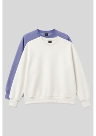 Resim Tommy Life Basic Oversıze O Yaka 2li Paket Ekru-açık Eflatun Kadın Sweatshirt - 97053 Ekru - Fuşya 