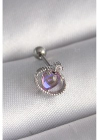 Resim 316l Çelik Gümüş Renk Mor Mineli Kalp Zirkon Taş Detay Tragus Piercing - Tj-pr1273 Diğer 