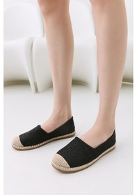 Resim Kadın Siyah Çizgili Hasır Detaylı Espadril Siyah 