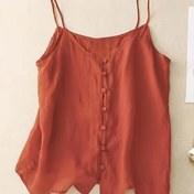 Resim Kadınlar için Vintage Kırmızı V Yaka Kolsuz Tank Üstü Düğme Detayı ile - Rahat Yazlık Cami Stili, Nefes Alabilen Polyester Kumaş, Makinede Yıkanabilir, Rahat Giyim için Mükemmel, Bayanlar Tank Üstü 