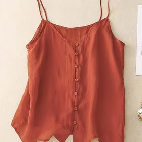 Resim Kadınlar için Vintage Kırmızı V Yaka Kolsuz Tank Üstü Düğme Detayı ile - Rahat Yazlık Cami Stili, Nefes Alabilen Polyester Kumaş, Makinede Yıkanabilir, Rahat Giyim için Mükemmel, Bayanlar Tank Üstü 