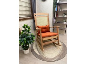 Resim Asedia Veranda Naturel Turuncu Minderli Hasırlı Sallanan Sandalye Hazeranlı Dinlenme Koltuğu 