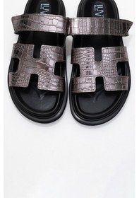 Resim Luvishoes Luvi Shoes Loana Platin Baskı Hakiki Deri Kadın Terlik Platin 