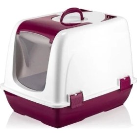 Resim Mikopet Kapalı Küçük Kedi Tuvaleti Bordo 