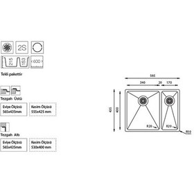 Resim Ukinox ME 340.70 Sol Damlalıklı Çelik Eviye 