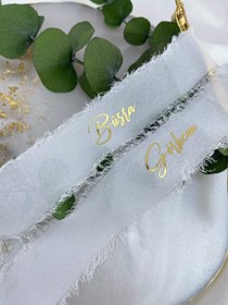 Resim Ipek Beyaz Söz Nişan Kurdelesi Kişiye Özel Yüzük Kurdelesi 