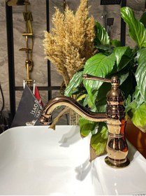 Resim İsaoğlu Yapı Bakır Lavabo Bataryası Bronz Lavabo Musluğu Country Design Rose Bakır Banyo Bataryası Rose Gold 
