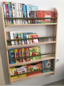 Resim MrtAhşap Montessori Kitaplık Geniş Model Yuvarlak Çıtalı 70 Cm 