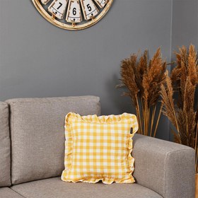 Resim Maxx Deco Ekoseli Fırfırlı Kırlent Kılıfı - Sarı - 43x43 cm 