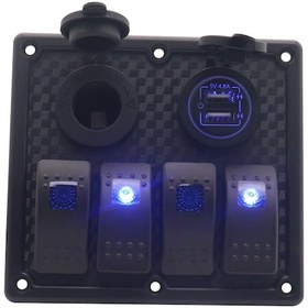 Resim Aubyhe 2021 Yeni 4'lü Pbt Panel Anahtar Seti - Mavi Işıklı 3p + 5v 4.8a Usb Şarj + Sigara Çakmağı Bağlantısı 