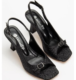 Resim Büyük Numara Kadeh Topuk Siyah Siyah Kadın Topuklu Sandalet-3123 Siyah - Siyah 