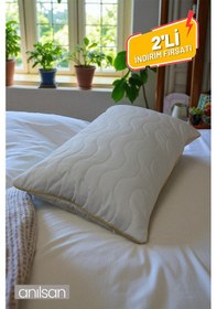 Resim 2'li Biyeli Kapitone Deluxe Pamuklu Fermuarlı Yastık Koruyucu Kılıf 50x70 Cm Beyaz 