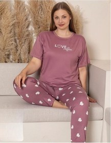 Resim Sude Charme Kadın Büyük Beden Bisiklet Yaka Milan Likralı Kısa Kol Pijama Takımı K601/242 - 1 Adet Gülkurusu 