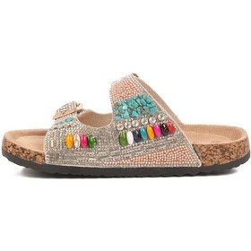 Resim Guja Gümüş Taş İşlemeli Kız Çocuk Düz Terlik 