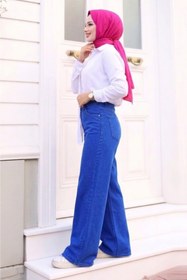 Resim Tesettür Diyarı Kadın Retro Baggy Kot Pantolon- Saks Mavi 