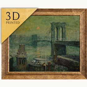 Resim Ernest Lawson Brooklyn Bridge 3D Textured Print: Museum Art Reproduction - 47"39" in / 120x100 cm / Vintage Gold Frame 