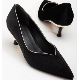 Resim Büyük Numara Kaife V Yüzlü Siyah Kadın Kısa Topuklu Ayakkabı-3124-sıyah Siyah 