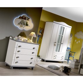 Resim Meltem Smart Carino Bebek Odası Üç Kapılı Camlı Gri Dolap 