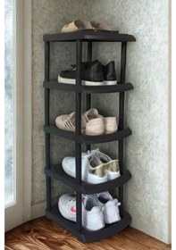 Resim Piev Plastik Tekli 5 Katlı Ayakkabılık Siyah Siyah 