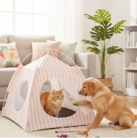 Resim PAWPERTY Evcil Dostlarımız İçin Eğlenceli Oyun Çadırı Pembe Ev ve Dış Ortama Uygun 