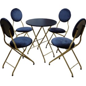 Resim Siyah Kumaş Gold Metal Bahçe Takımı - 4 Sandalye + 1 Masa 